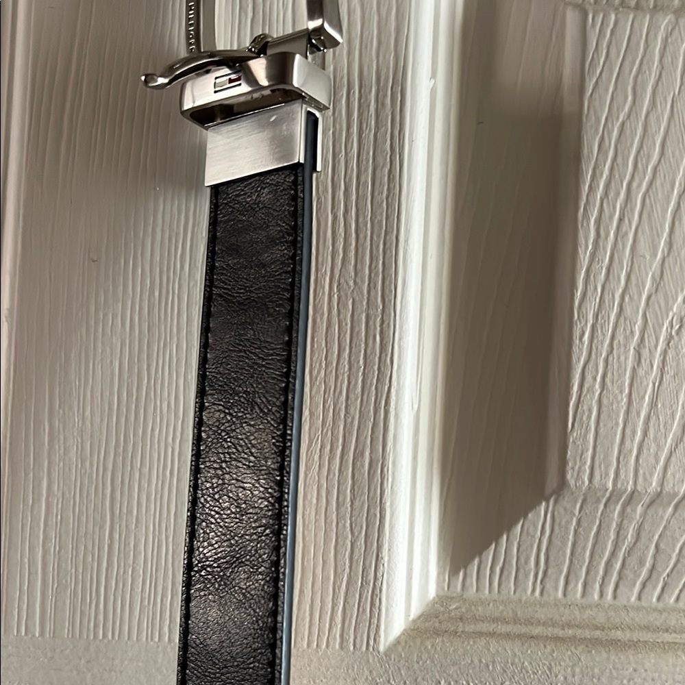 Black Leather Belt with Silver Buckle